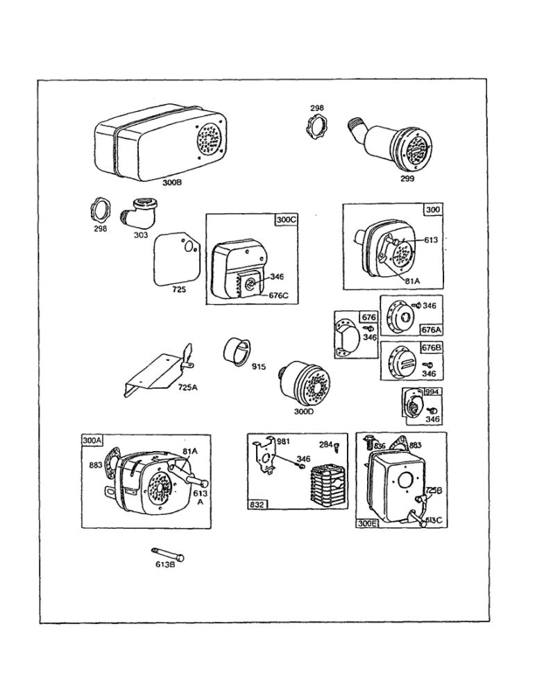 Muffler - Exhaust Diagram and Parts List for 130200-130299 1535-1543 Briggs and Stratton Engine
